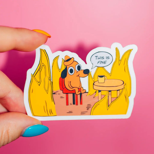 This Is Fine Meme Cartoon Sticker, Existential Crisis