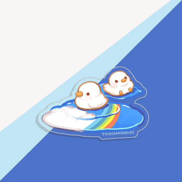 Vinyl Sticker (Transparent) Ducklings in Rainbow Puddles