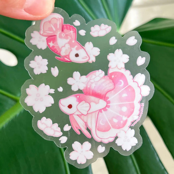 Vinyl Sticker (Transparent) Sakura Half Moon Betta