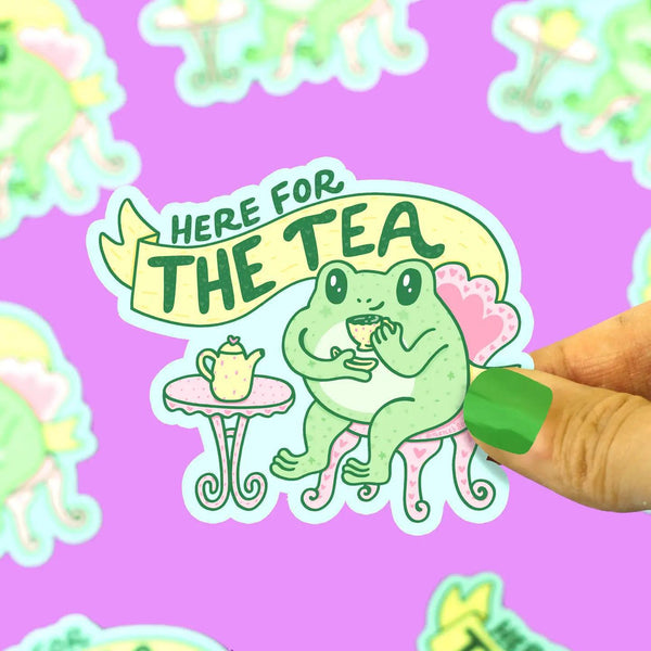 Here for the Tea Frog Gossip Laptop Decal Vinyl Sticker