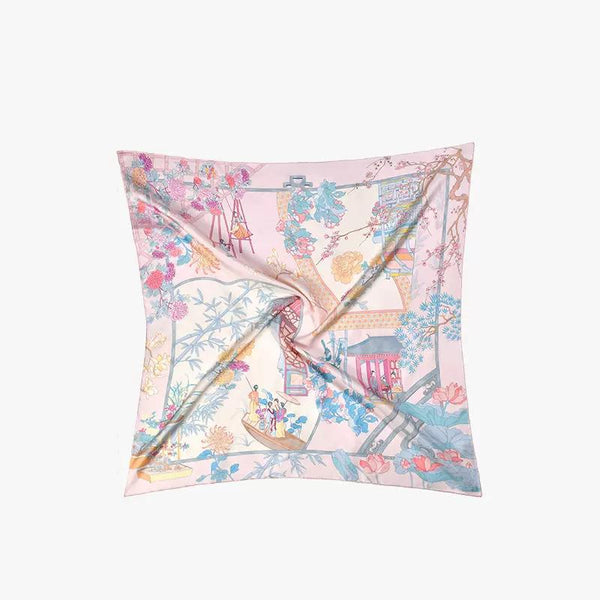 The Palace Spring Arrives Square Silk Scarf 紫禁春满 方巾（香雪）