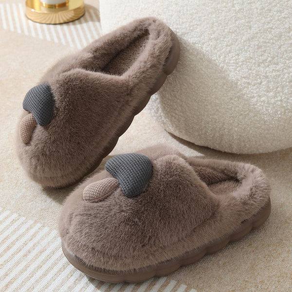 Mushroom Plush Cotton Slippers - Coffee