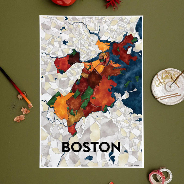 Boston Neighborhoods Map Art Print | 8x10