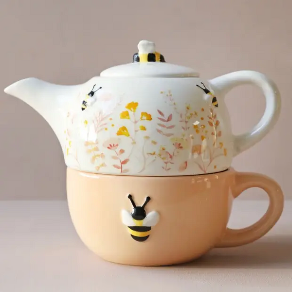 Floral Ceramic Teapot and Mug Set