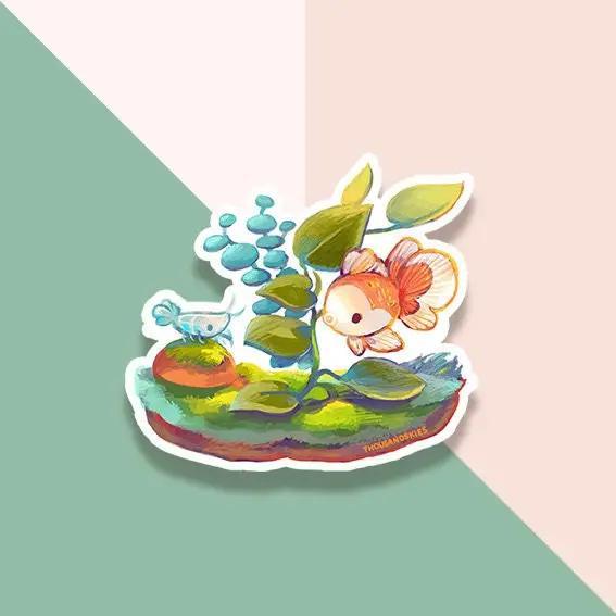 Vinyl Sticker Oranda and Shrimp