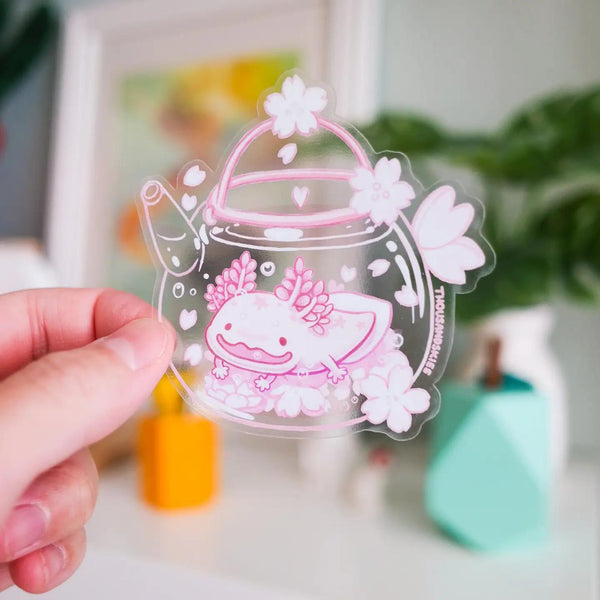 Vinyl Sticker (Transparent) Cherry Blossom Axolotl Tea