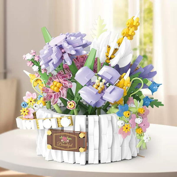 Floral Stroll Round Basket Buidling Block with Light (1466PCS)