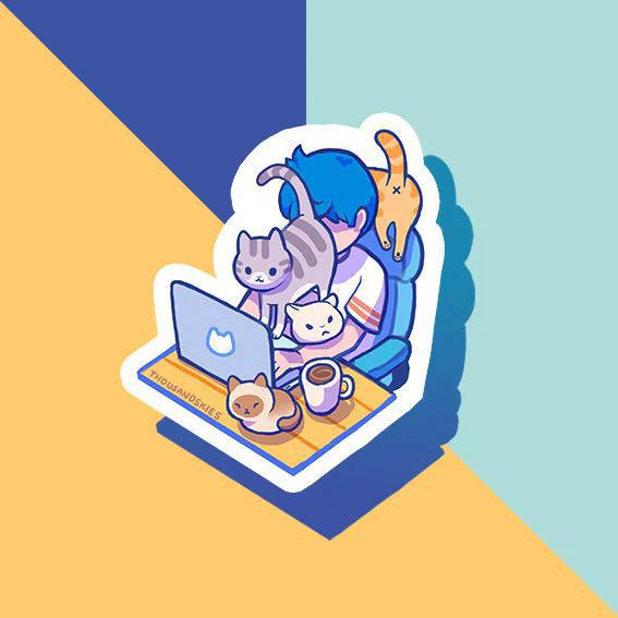 Vinyl Sticker Working from Home with Cats