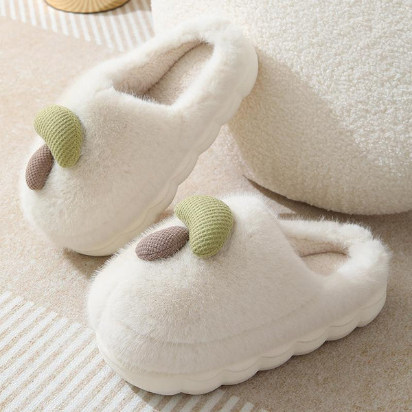 Mushroom Plush Cotton Slippers - White