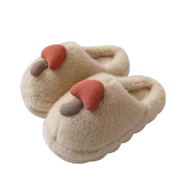 Mushroom Plush Cotton Slippers - Camel