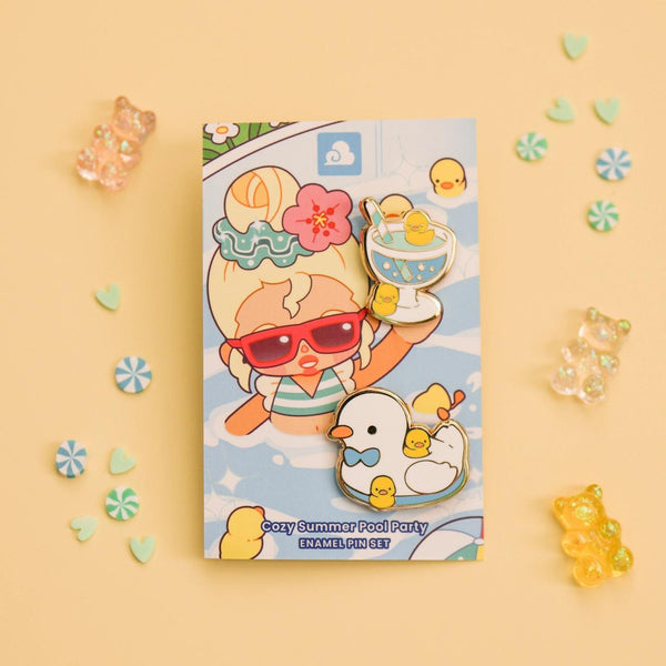 Enamel Pin - Cozy Summer Pool Party Pin Set