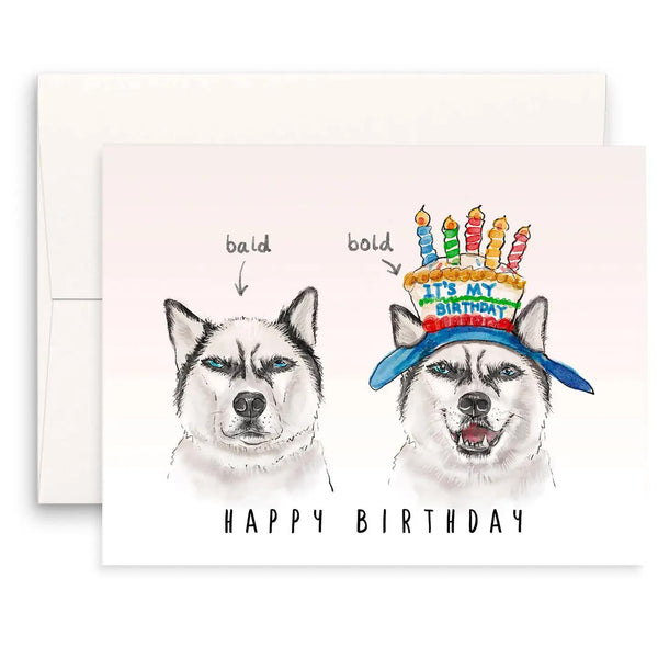 Bold Bald Husky Birthday - Funny Birthday Card