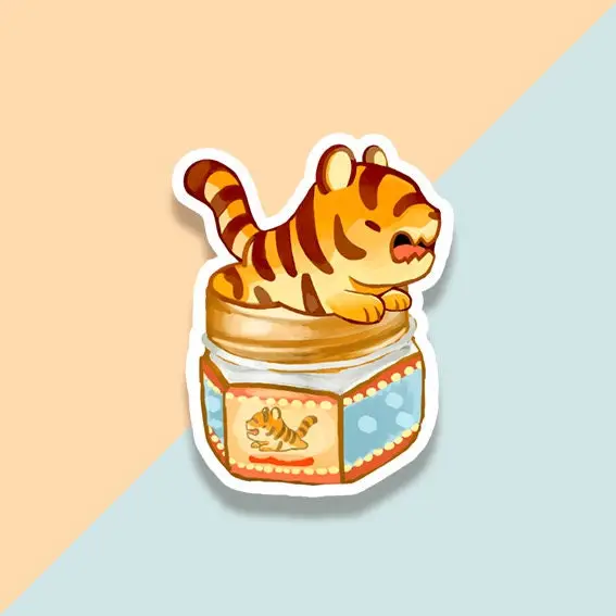 Vinyl Sticker Tiger Cub Jar