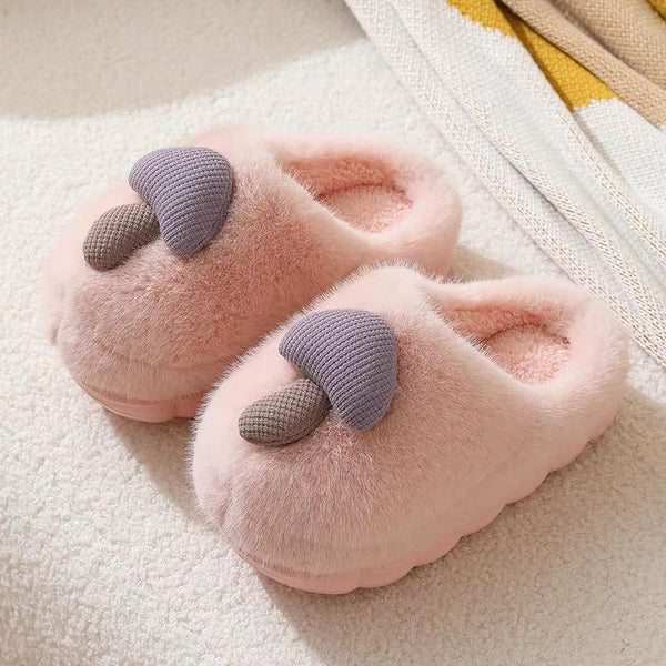 Mushroom Plush Cotton Slippers - Pink