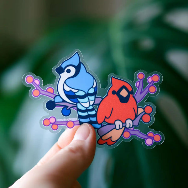 Vinyl Sticker (Transparent) A Blue Jay and a Red Cardinal