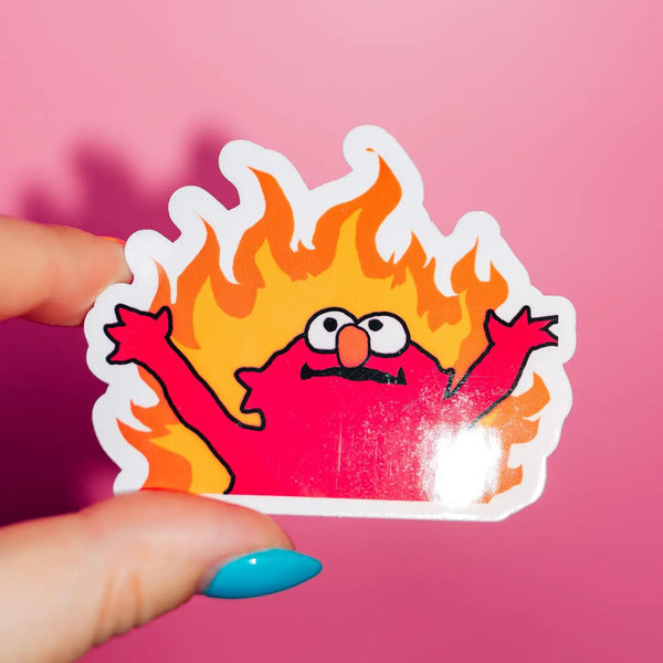 Elmo On Fire Sticker, Helmo, Funny Meme, Pop Culture