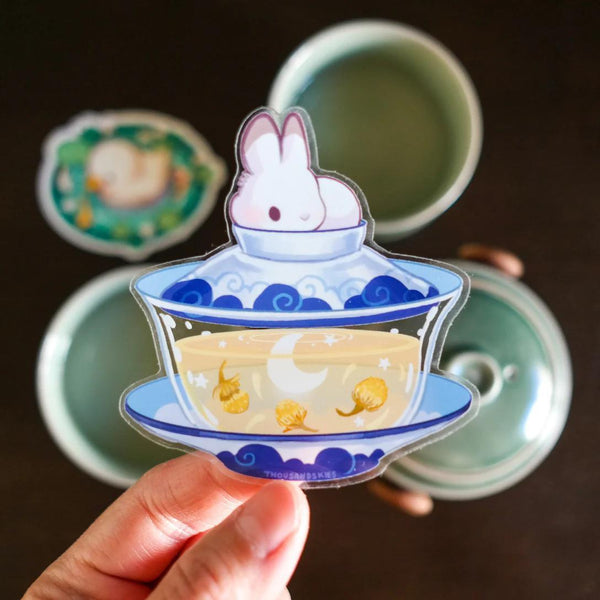 Vinyl Sticker (Transparent) Gaiwan - Bunny Chamomile Tea