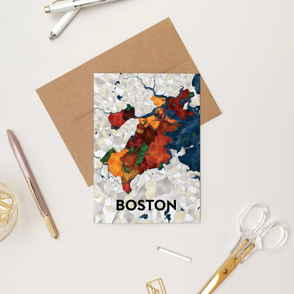 Boston Neighborhoods Map Art Greeting Card