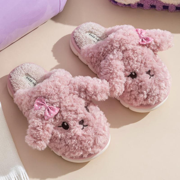 Puppy Plush Cotton Slippers - Pink