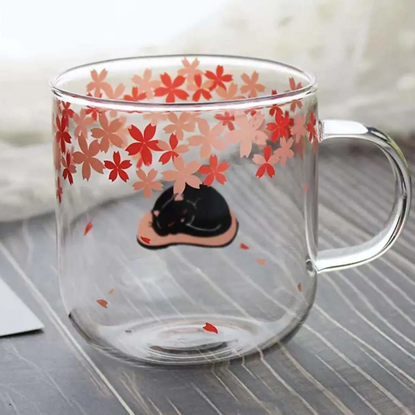 Sakura Design Glass Cat Mug | Sleeping Black Cat