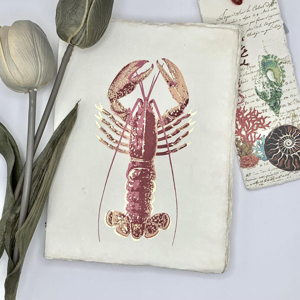 Parchment notebook with lobster pattern | 20 x 15 cm