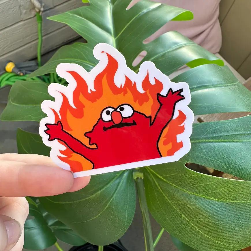 Elmo On Fire Sticker, Helmo, Funny Meme, Pop Culture – MoreFun